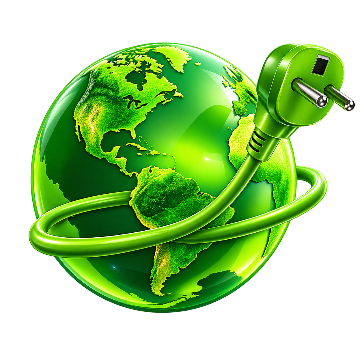 Green Planet Electric 3D globe and electric plug emblem